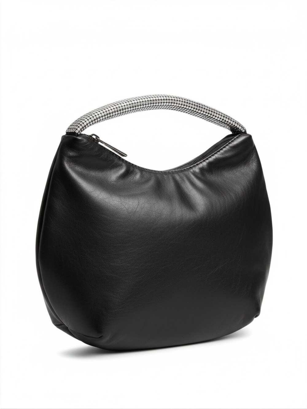 Vintage Candies Black Leather Hobo Bag with Textured Handle